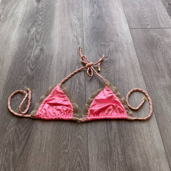 BEACH BUNNY CORAL TAN LACE BIKINI TOP SMALL RARE - Picture 3 of 5
